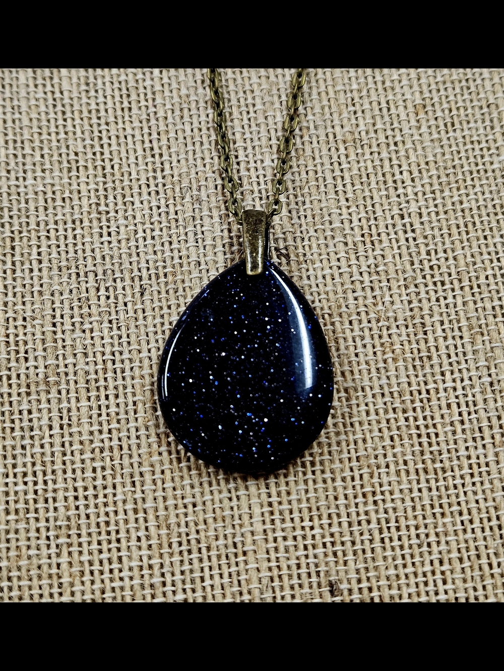 Dark Blue Goldstone Teardrop Pendant Necklace